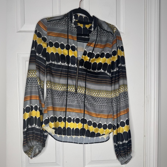 Karen Millen NWOT Geo Stripe Zip Detail Blouse Top US Size 2 - Picture 1 of 8